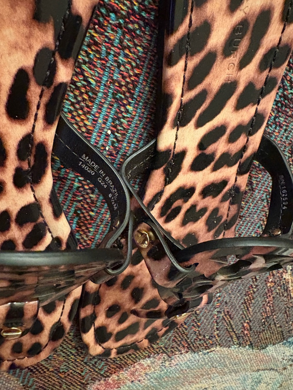 Tory Burch Miller Leopard Print Logo Thong Sandals - Brown & Black - Picture 2 of 5